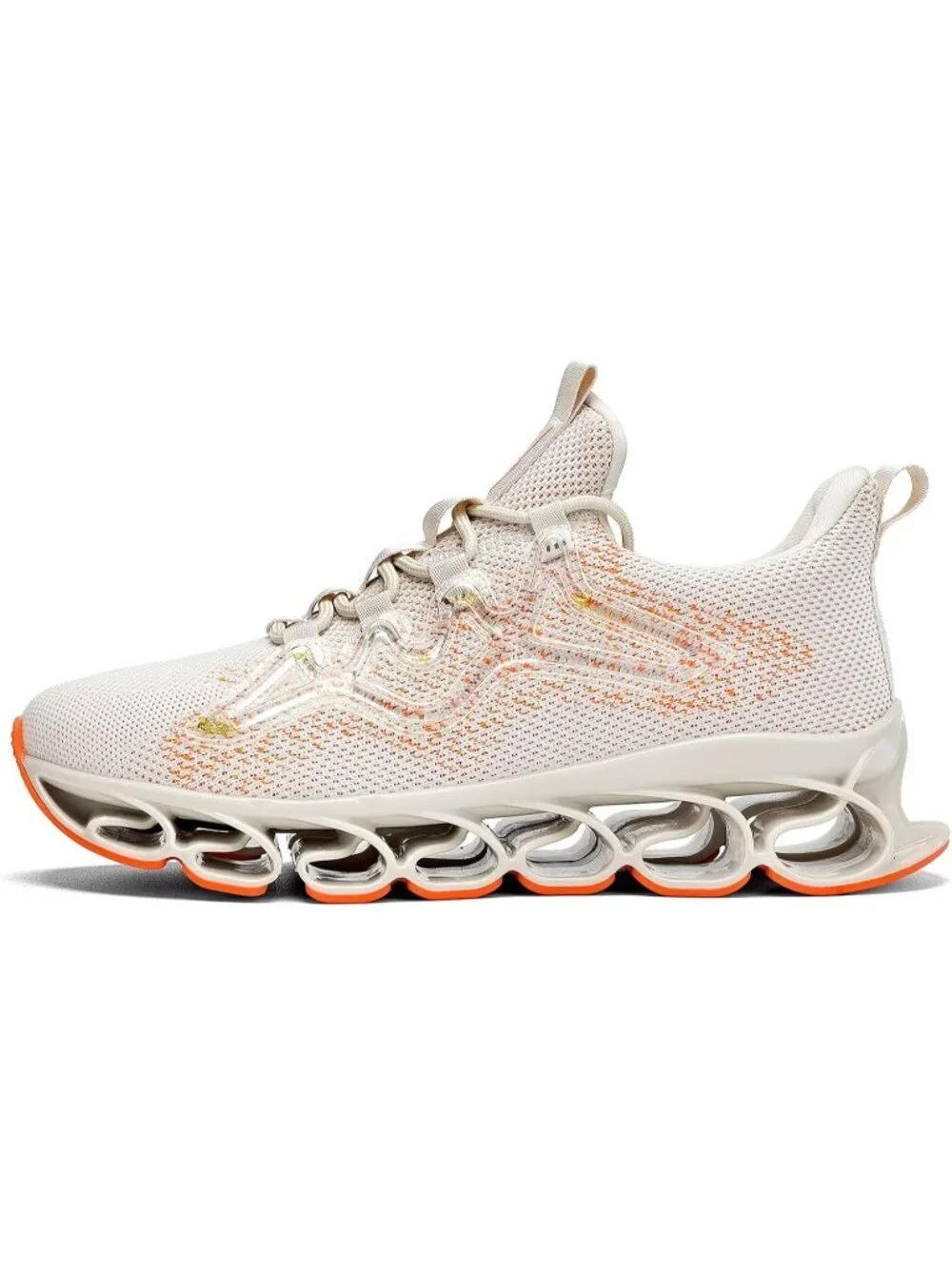 Men's Beige Orange Slip on Walking Running Shoes Blade Tennis Fashion Sneakers